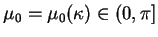 $\mu_0=\mu_0(\kappa)\in (0, \pi]$