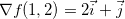 \[  \nabla f(1,2)=2\vec{i}+\vec{j}  \]