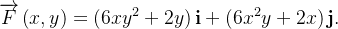 $\overrightarrow {F}\left( x,y\right) =\left( 6xy^{2}+2y\right) \mathbf{i}+\left( 6x^{2}y+2x\right) \mathbf{j.}$