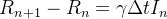 \begin{equation} \label{edo14} R_{n+1}-R_ n=\gamma \Delta t I_ n \end{equation}