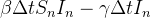 $\displaystyle \beta \Delta t S_ n I_ n-\gamma \Delta t I_ n $
