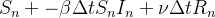 $\displaystyle  S_ n+ -\beta \Delta t S_ n I_ n+\nu \Delta t R_ n $