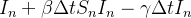 $\displaystyle  I_ n+\beta \Delta t S_ n I_ n-\gamma \Delta t I_ n $