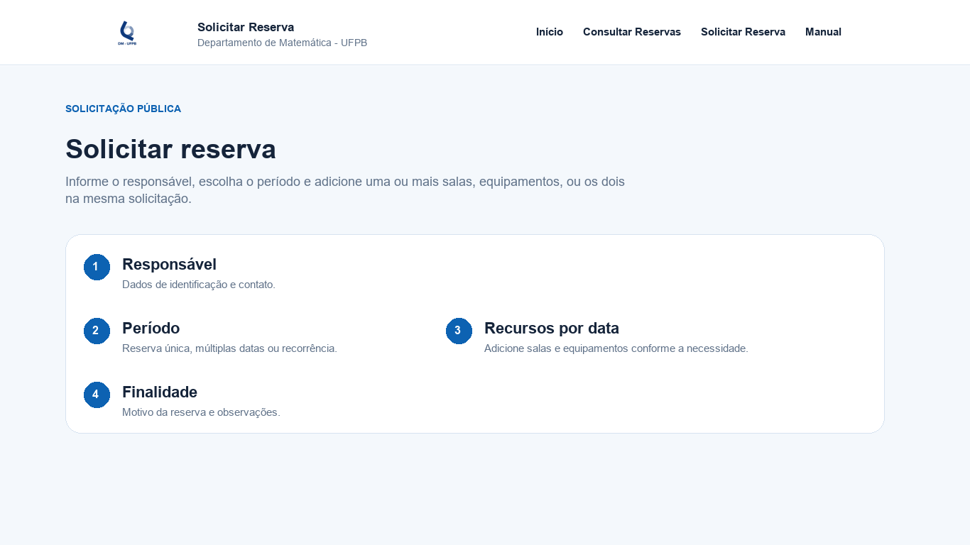 Visão geral da tela Solicitar Reserva